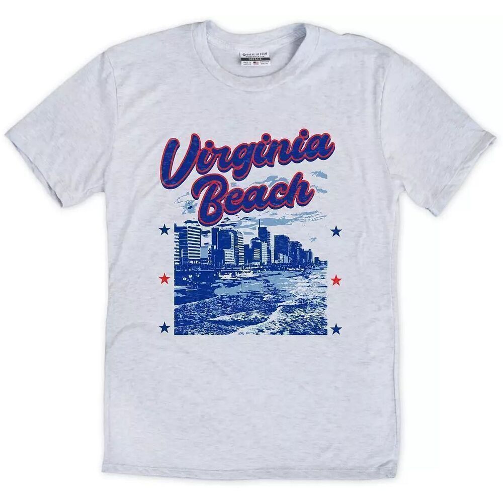 Where I'm From Adult Virginia Beach grey heather Skyline T-Shirt size M NWT